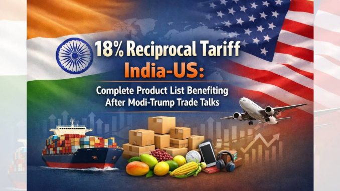18% reciprocal tariff India US trade illustration.