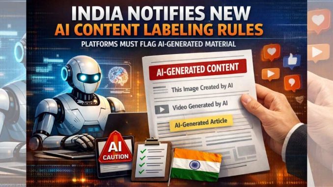 AI content labeling and 3-hour takedown rule implemented for online platforms in India